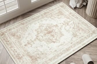 HUGEAR Vintage Tappeto Ingresso Interno Crema Tappeti 60x90cm Antiscivolo Lavabile in Lavatrice Tapette Cucina Camera da Letto Entrata Scendiletto Ufficio Pelo Corto Piccolo Carpet