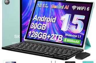 Tablet 10 Pollici Android 15 con Gemini AI, 30GB RAM 128GB+2TB Esp., Octa-Core, WiFi 6 BT 5.0, Widevine L1, Batteria 8000mAh, Fotocamera 8/5 MP, Tastiera Mouse Custodia, Corpo in Metallo – Verde