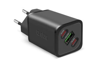 SBS Alimentatore Slim USB-C 65W, Tecnologia GaN, Power Delivery (PD), Ricarica Rapida, Adaptive Fast Charge (AFC), Caricatore per iPhone, iPad, MacBook Air, Samsung, Tablet, Smartphone, Notebook, Nero