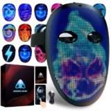 megoo Maschera led con bluetooth app programmazione,Maschera luminosa digitale elettronica a led,per halloween costume partito festa mascherata cosplay dj rave,cool led Maschera per adulti/bambini
