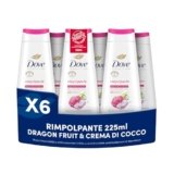 Dove Docciaschiuma Dragon Fruit & Coconut, Bagnodoccia Idratante, Formula Delicata al 94% Biodegradabile, con Agenti Idratanti Vegetali, Senza Solfati SLES, Bagnodoccia Uomo e Donna, 6 Pezzi da 225 ml