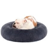 Feandrea Cuccia Cane Interno, Cuccia per Cani, Lettino per Animali Domestici a Ciambella, Cuscino Sfoderabile e Lavabile, Tappeto di Peluche, Diametro 80 cm, Grigio Scuro PGW040G02