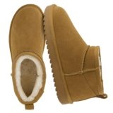 CUSHIONAIRE Hip 2 Genuine Suede Ankle Boots for Women, Cozy Faux Shearling Lining Pull On Winter Womens Boots, CHESTNUT 9