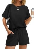 Lounge Sets for Women 2 Piece Shorts Pajamas for Women Set Matching Sets Women’s Clothing Summer Vacation Womens Clothes Luxury Outfits Casual Loungewear Travel Comfiest Airport Outfits Black L