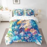Feelyou Owl 7 Pieces Bedding Set Full Size 3D Animal Printed Comforter Set with Sheets for Kids Boys Girls Bird Decor Bed in a Bag Flowers and Plants Bed Set