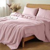 Shilucheng 100% French Linen Sheets – King Size Bed Sheets, Breathable & Cooling Pure Linen Sheets,Soft Durable and Tear Resistant -16 Inch Deep Pocket – 4Pcs (Embroidery Purple, King)