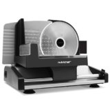 NutriChef Affettatrice Elettrica da Casa 200 Watt, Affetta Carne, Cibi, Affettatrice Salumi e Pane, Spessore Regolabile 0–15 mm, Lama in Acciaio Inox 19 cm Rimovibile, Pressatore di Sicurezza, Nera