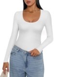 Ekouaer Termico Top da Donna Sexy Leggero e Traspirante a Maniche Lunghe Base Layer Bianco M