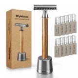 Wyklaus Double Edge Safety Razor: Premium Metal Single Blade Face Razor for Men & Women, Eco-Friendly Bamboo Handle & 10 Double Edge Blades