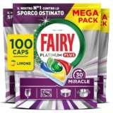 Fairy 30 Minuti Miracle Detersivo Pastiglie Lavastoviglie, 100 Capsule, Limone, Il Nostro N.1 Contro Lo Sporco Ostinato, Potente Anche Nei Cicli Brevi, MEGA Pack