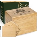 GLORIEROO Golf Storage Box Golf Gifts – Golf Scorecard Collection Box with 5 Wooden Dividers – Golf Organizer for Scorecards, Photos, Keepsakes; Fathers Day Dad Gifts for Men from Wife (Yellow)