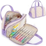 2 Compartment Pencil Case For Girls,Zipper Pencil Bag With Handle, Large Capacity quilting Pencil Pouch Organizer Aesthetic, Womens Soft Pencil Box Marker Pouch For Middle School Office College