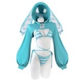 KORURACLUB Sexy Cosplay Bunny Girl Lingerie (Set da 4 Pezzi) Bikini Bunny Body Body Cosplay Party Costume Anime (Righe Blu, XS-M)