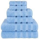 American Soft Linen Luxury 6 Piece Towel Set, 2 Bath Towels 2 Hand Towel 2 Washcloths, 600 GSM 100% Cotton Turkish Towels for Bathroom, Sky Blue Towel Sets