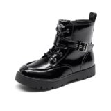 DREAM PAIRS Boys Girls Ankle Boots Lace-up with Buckle Strap Combat boot for Toddler/Little Kid/Big Kids,Size 10 Toddler,All Black,KKUMMB2507
