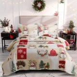 Christmas Plaid Snowman Quilt Set Queen Size (90 x 90 Inches) Reindeer Cardinal Birds Xmas Tree Snowflake Car Holiday Bedding Sets, Red Vanilla Grid Coverlet Bedspread Bed Cover Bed Set with Shams