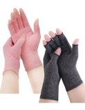 AovYoo 2 Paia Guanti Artrite Senza Dita Artrosi Reumatoide Guanti Compressione Gaming Terapia Mani Sindrome Raynaud Guanti per Computer Scaldamani Antiartrite (L, Grau+Rosa)