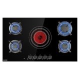 Klarstein Piano Cottura 5 Fuochi, Piano Cottura a Gas Integrato 9.2kW, 5 Fuochi Gas Incasso, Elettrico in Vetroceramica