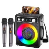 BONAOK Karaoke Machine, Sistema Karaoke Bluetooth con 2 Microfoni, Macchina Ricaricabile per il Karaoke Party, Music Box con Effetto Luci, Supporto TF USB per Home Party