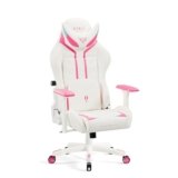 DIABLO X-Ray Sedia Gaming Gamer Poltrona da Ufficio Scrivana Braccioli 4D Design Ergonomico Perforazione Pelle S­intetica Funzione di Inclinazione Rosa-Bianco Normal (L)