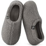 HomeTop Women’s Fuzzy Curly Fur Memory Foam Loafer Slippers Bedroom House Shoes with Polar Fleece Lining (8.5, Grey)