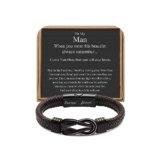 JoycuFF Boyfriend Husband Gifts, Anniversary Christmas Valentines Fathers Day Birthday Gifts for Boyfriend Husband Love You Forever Leather Knot Bracelets for Men
