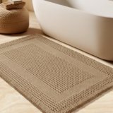Waffle Bath Mat, Boho Woven Modern Bath Rug Absorbent Non Slip, Ultra Soft Bathroom Mats, Machine Washable Knit Bath Rugs with Tassels for Bathroom, Bedroom, Kitchen, Shower, Tub, Beige, 32″x20″