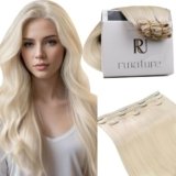 RUNATURE Extension Clip Capelli Veri Biondi Bianca 3pcs 25cm 50g Seamless Extension Capelli Clip Corti #800
