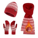 MA COWCF Womens Winter Beanie Hat Scarf Gloves Set, Touchscreen Gloves Long Scarf Thick Warm Knit Skull Caps Winter Gift for Women Men (Red)