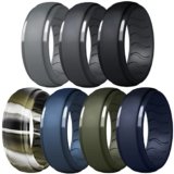 Dookeh Breathable Mens Silicone Wedding Rings, Rubber Ring Bands For Men, Black Blue Camo Engagement Band, Best for Workout, 1-4-7 Pack (Y-Gray,Dgray,Black,Forest Camo,Blue,Green,Navy Blue, 7)