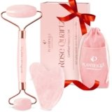 PLANTIFIQUE Rullo Viso di Quarzo Rosa e Gua Sha | Roller e Guasha Pietra Massaggiatore Antirughe | Kit Skincare Face Roll Massager | Idea Regalo Completo Facciale Corpo Piedi Massaggio Originale