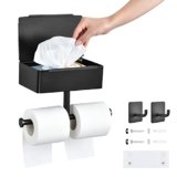 OTraki Porta Carta Igienica Porta Carta Igienica Nero Opaco con Scatola di Salviettine Umidificate Porta Rotolo Carta Igienica con Foratura o Senza Foratura Adatto per Bagno Cucina