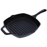 Victoria Cast Iron Grill Pan, Square Grill Pan, Cast Iron Griddle Pan, Seasoned with 100% Kosher-Certified, Non-GMO Flaxseed Oil, Black, 10 Inches
