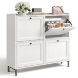 Bealife Scarpiera Ingresso con 4 Ante a Ribalte，Scarpiera Salvaspazio slim，Scarpiera Legno per Ingresso, Corridoio, 99x24x91 cm，Bianco (4 Pareggi)