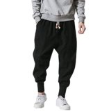 Generico Pantaloni Baggy da Uomo in Stile Harem Giapponese Kirakuco Pantaloni Cotone e Lino Pantaloni Casual Lunghi Cavallo Basso Hip-Hop Joggers Pantalaccio Calzoncini Streetwear