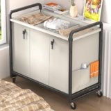 60 Gal (230L) Laundry Sorter 3 Section with Lid, Laundry Hamper Cart with Heavy Duty Rolling Lockable Wheels and Metal Handle,Laundry Basket Organizer with Removable Bag for Laundry Room – White