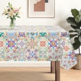 hometrixx Tovaglia Rettangolare Piastrelle Messicane Tovaglie Antimacchia Poliestere Copritavolo per 8-10 Posti 152 x 264 cm Cucina Sala da Pranzo Giardino Esterno Compleanno