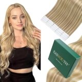 Easyouth Extension Adesive Capelli Veri Highlight Blonde Biadesivo Per Extensions Capelli Veri Biondo Bianco Biadesive Human Hair Extension Lisci #P27/613 50g 20pz 50cm