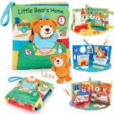 hahaland Libro Sensoriale Neonati 6-12 Mesi, 3 in 1 Morbidi Libro Montessori Interattivo con Specchio & Orsetti Rimovibili, Libri di Stoffa Giochi Tummy Time Neonato Giocattol 3 6 9 12 Mesi