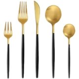 Bestdin Set Posate 6 Persone, 30 Pezzi Posate Nero Oro Opaco, Set Cena con Coltello Forchetta Cucchiaio, Set Posate in Acciaio Inox di Alta Qualità, Lavabile in Lavastoviglie