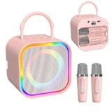 Mini Karaoke Machine for Kids, Portable Bluetooth Karaoke Machine with 2 Wireless Microphones,Christmas Birthday Gift for Girls Boys 3 4 5 6 7 8 9 10 11 12 Year Old Kids Party Toys (Pink)