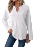 Dokotoo Women’s Tops V Neck Long Sleeve Asymmetrical Shirts 2025 Business Casual Loose Cute Comfy Work Office Blouses White XX-Large