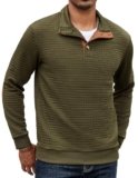 COOFANDY Maglioni da uomo invernali con collo a camicia, felpe con cappuccio in maglia a nido d’ape, con bottoni, felpe casual trapuntate, Colore: verde scuro., L