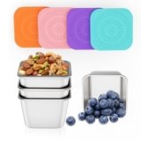 ENCYS Set of 4 Snackle Box Containers,Toddler Snack Container,Stainless Steel Snack Containers for Kids;Leak Proof Stackable Small Metal Lunch Box with Silicone Lids