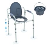 VEVOR Sedia da toilette, Comodino da comodino con sedile WC più ampio, Altezza regolabile su 7 livelli, Secchio rimovibile da 5,8 litri, Capacità 350 libbre, Sedile WC rialzato per Adulti Anziani