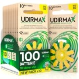 100 Batterie per Apparecchi Acustici PR70 Misura 10 (Gialle) Pile Udirmax Zinco-Aria 0% Mercurio 1,45V Eco Pack – 10 Blister Ecologici da 10 Pile