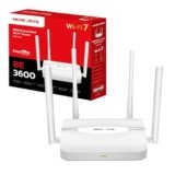Mercusys TP-Link MR25WBE Router WiFi 7 BE3600Mbps Dual-Band, 4 Porte Gigabit, 4 Antenne Ad Alto Guadagno, Canali 160MHz, 4K-QAM, MLO, Sicurezza WPA3, Controllo da APP, VPN, non supporta xDSL