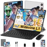 Tablet 10 Pollici Android 15 ｜30GB RAM + 64GB ROM ( TF/2TB )｜5G WiFi 6｜Octa-Core｜ 5MP + 8MP｜ GMS｜1280 * 800 FHD｜Doppia fotocamera ｜Bluetooth 5.0｜ 2026 Newest Tablet 2 in 1 con Tastiera e Mouse,Argento