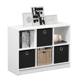 Furinno Basic 3×2 Cube Storage Bookcase Organizer with Bins, White/Black