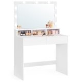 VASAGLE KAILYN Collezione – Tavolo da Trucco, Toeletta con Luce LED, Regolabile a 3 Colori, con Specchio, Tavolo Cosmetico con 2 Cassetti e 3 Scomparti Aperti, Bianco Nuvola RDT120T10